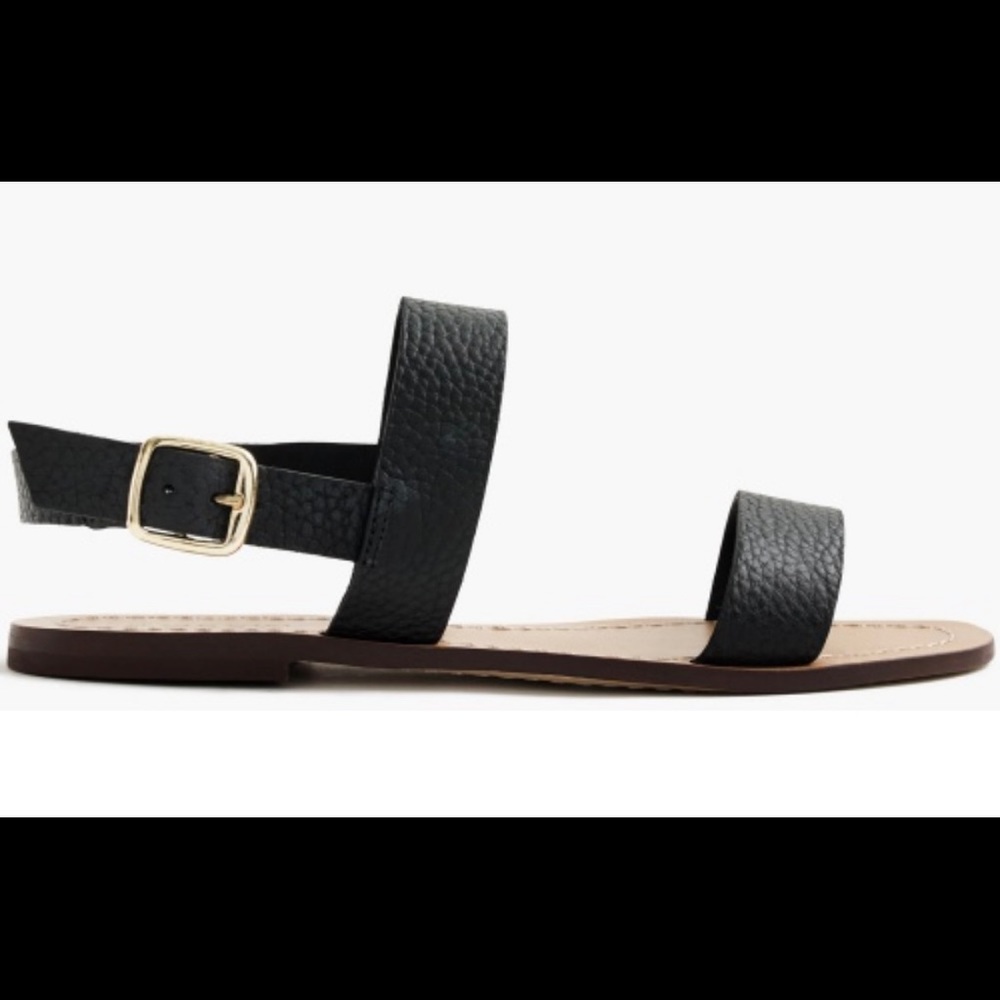 J. Crew Jules Tumbled leather black open toe buckle sandal.